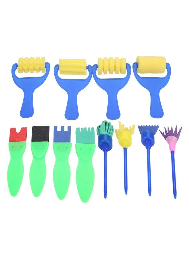 Agatige 12pcs Kids Painting Brushes, Sponge Paint Roller Brush Portable Toy Drawing Set Painting Tools for Toddlers Kids Early Learning Play Foam Roller Sponge Arts Crafts Gift - Image 1